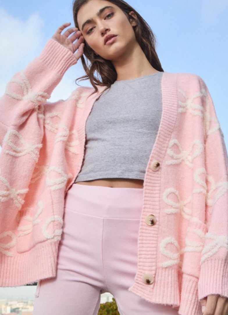 Beauty In Bows Oversized Cardigan Sweater