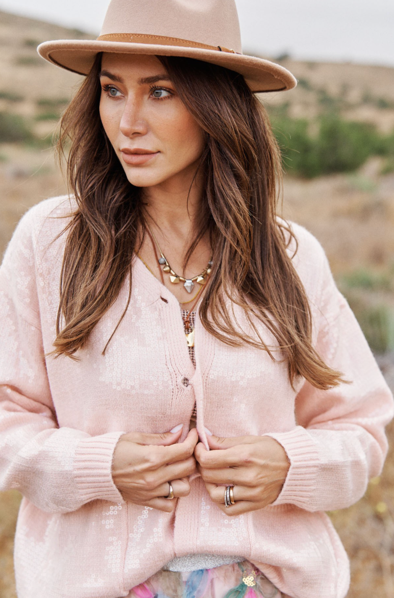 Up-Town Girl Sequin Cardigan - Misty Rose