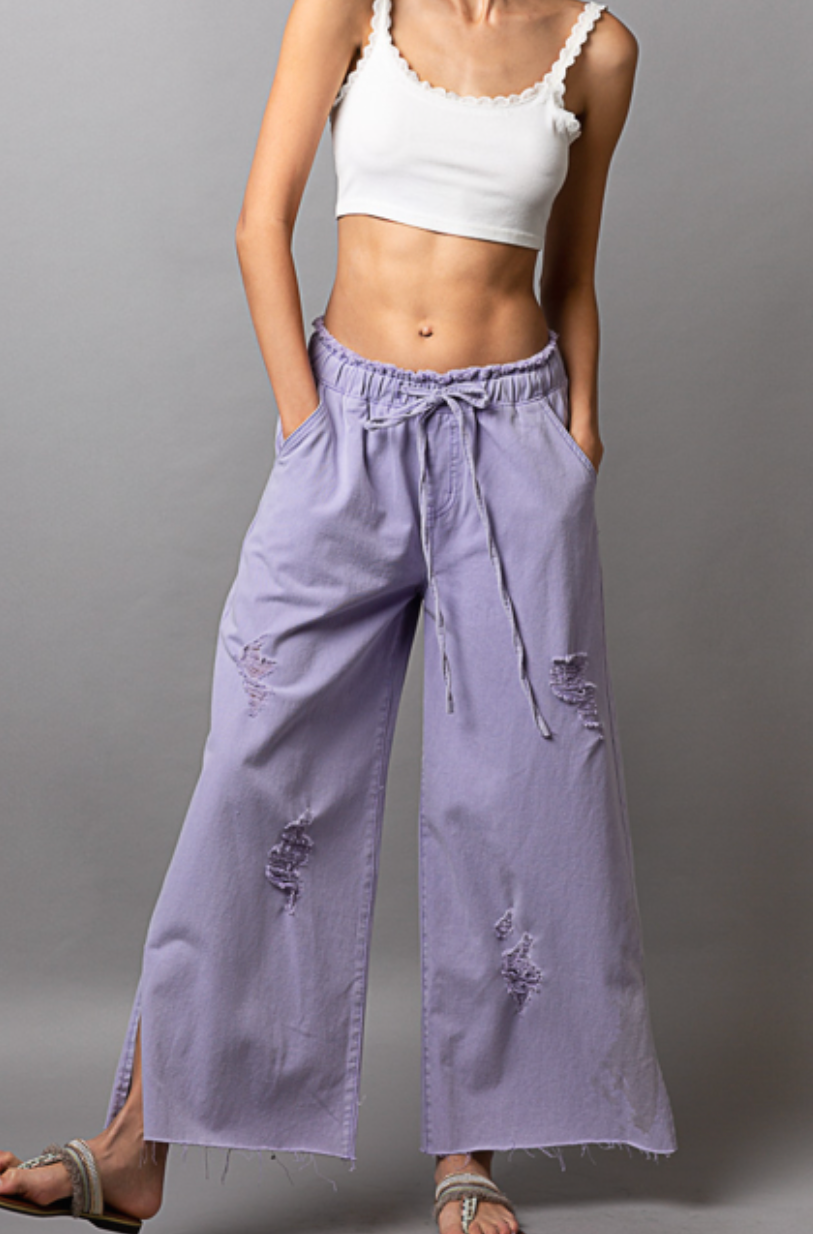 Good Feels Distressed Denim Pants - Lavender