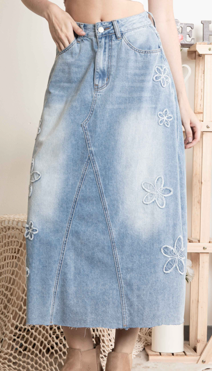 Denim Blooms Maxi Skirt - FINAL SALE