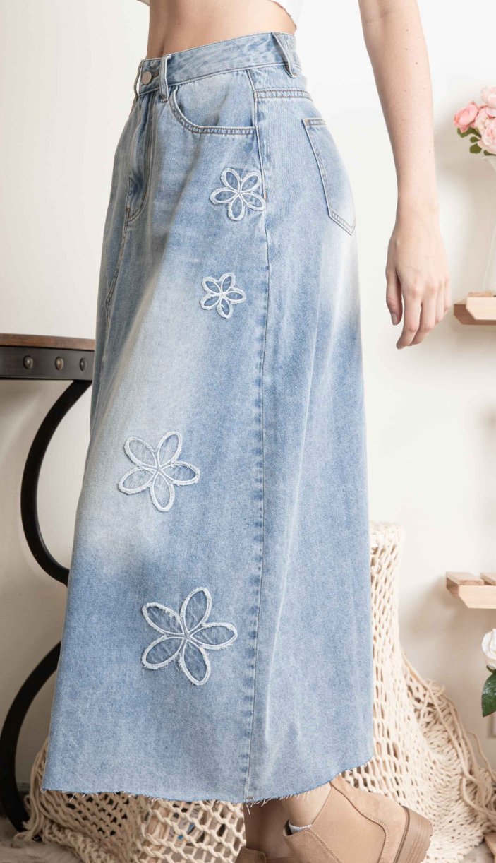 Denim Blooms Maxi Skirt - FINAL SALE