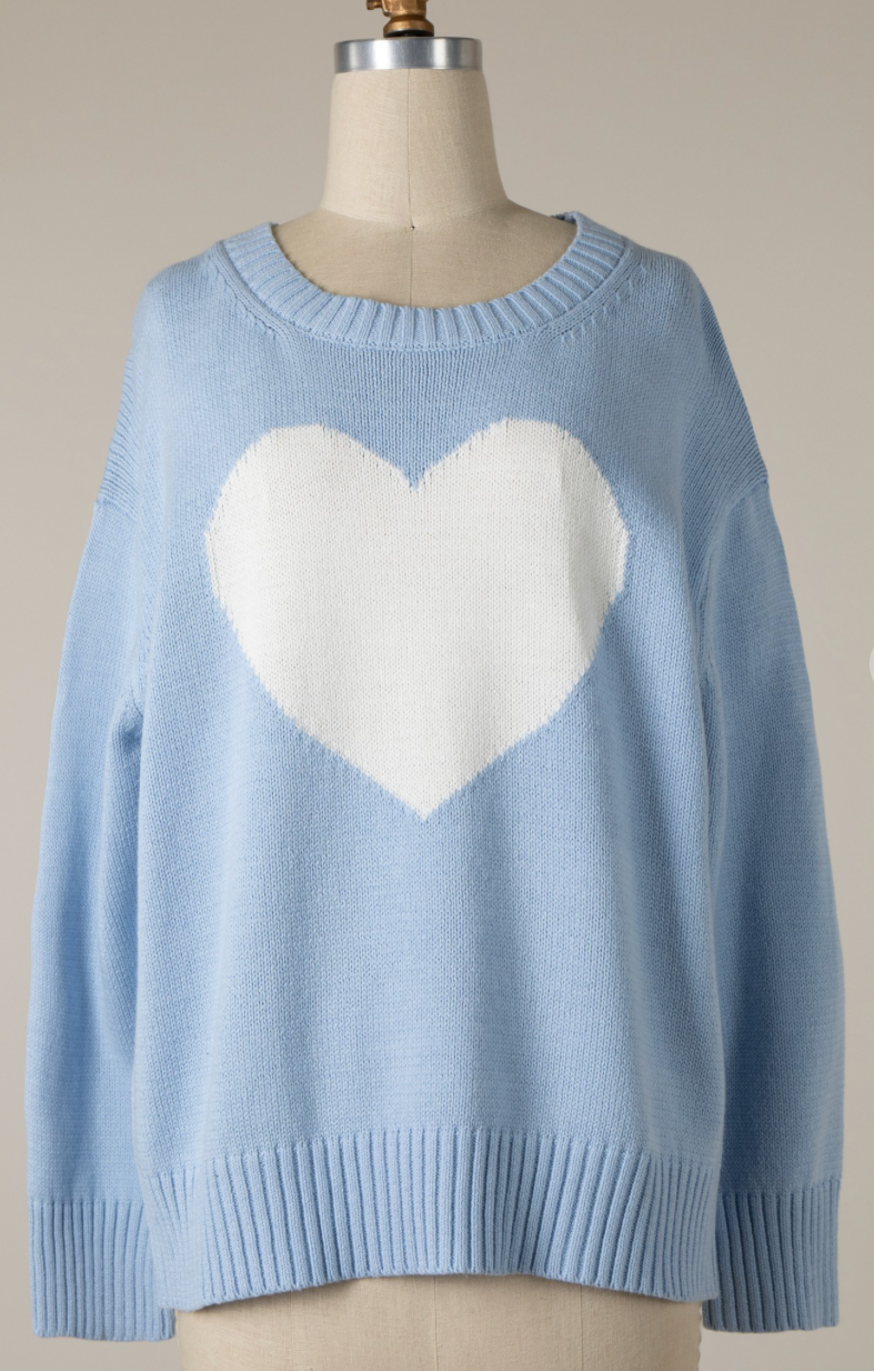 Sweetheart Pullover Knit Sweater - Light Blue