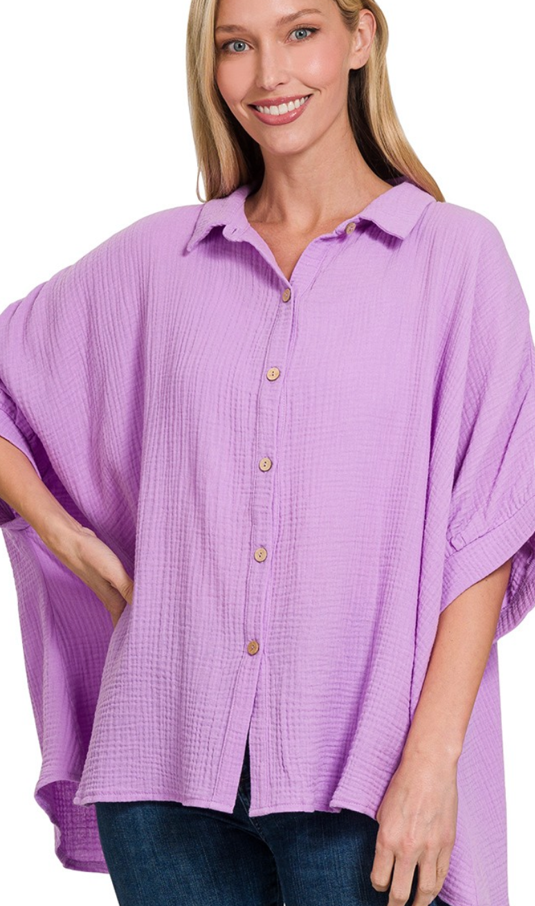 Effortless Button-Up Top - Lavender