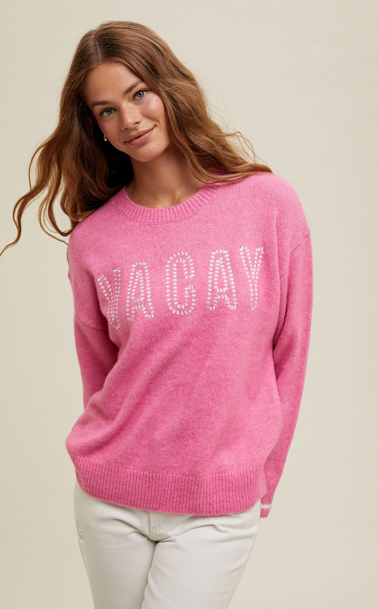 Vacay Embroidered Pullover Sweater