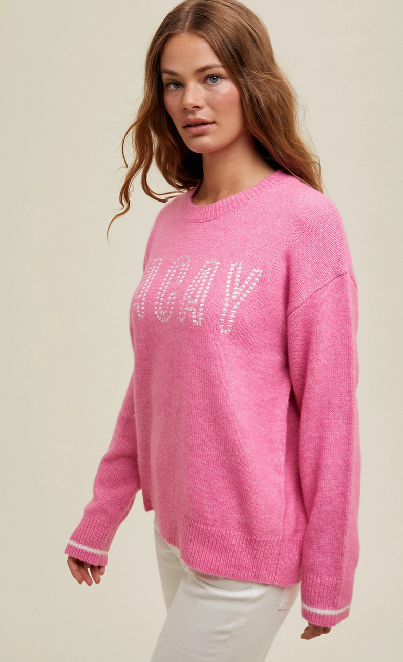 Vacay Embroidered Pullover Sweater