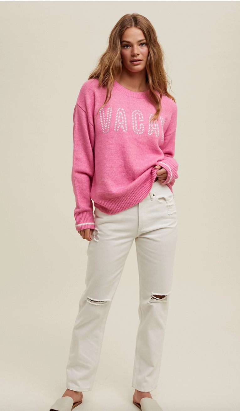 Vacay Embroidered Pullover Sweater