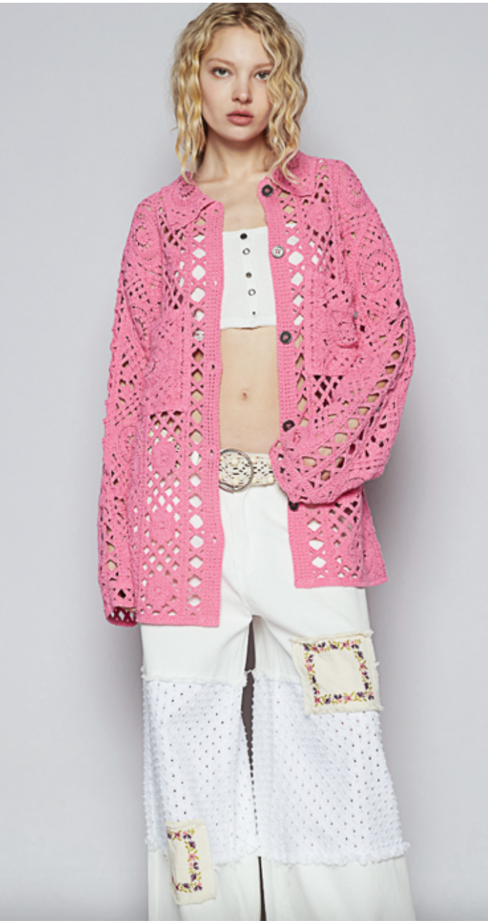 Free Spirit Crochet Shirt - Bubblegum Pink - FINAL SALE