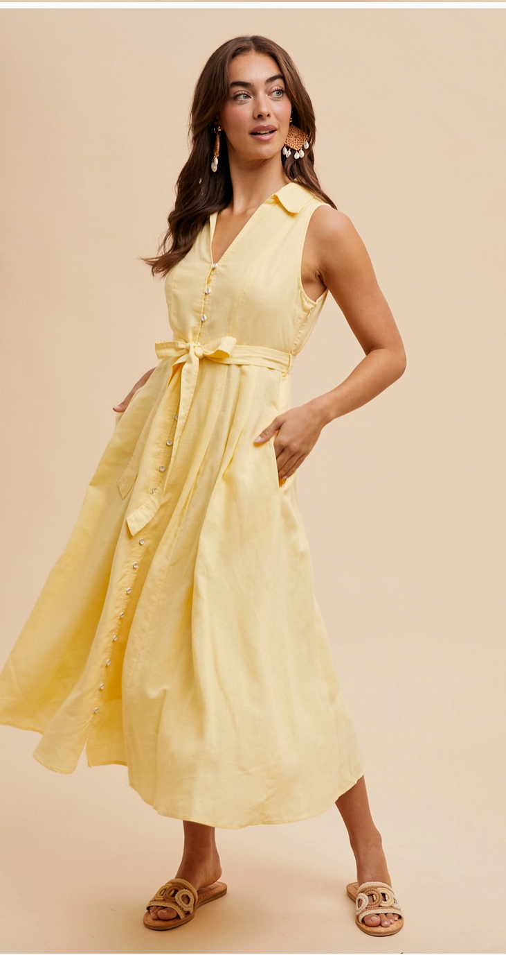 European Vacation Linen Blend Dress - Limoncello