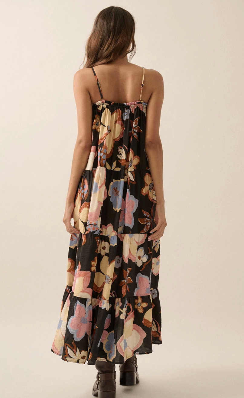 Big Flower Ruffled Maxi Dress