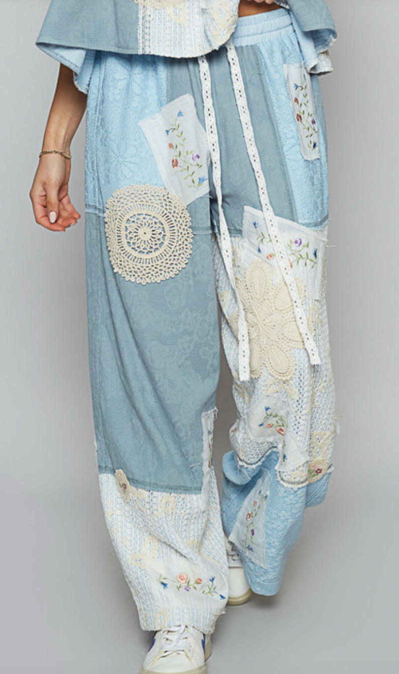 Boho Bliss Patchwork Pant - Beachy Blue