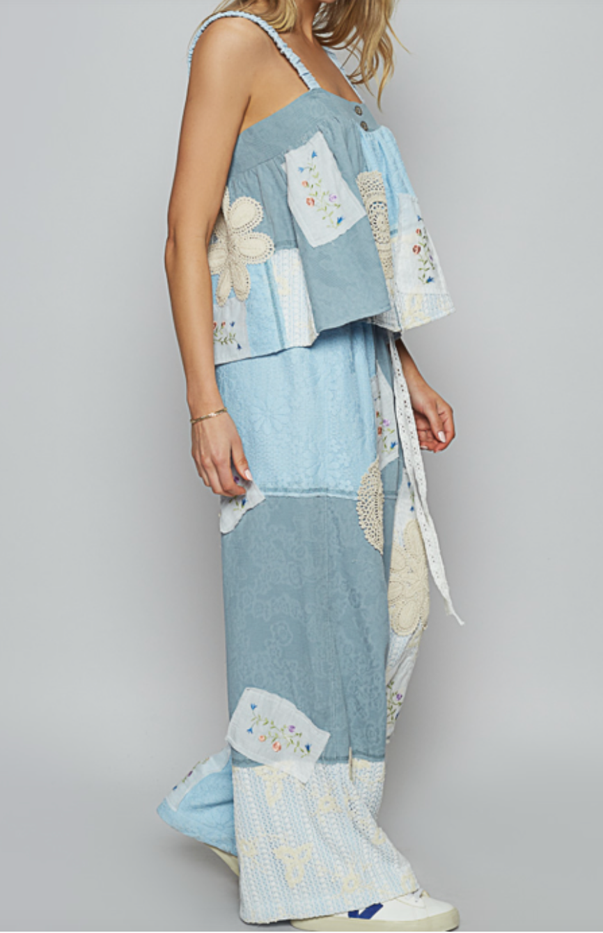 Boho Bliss Patchwork Pant - Beachy Blue