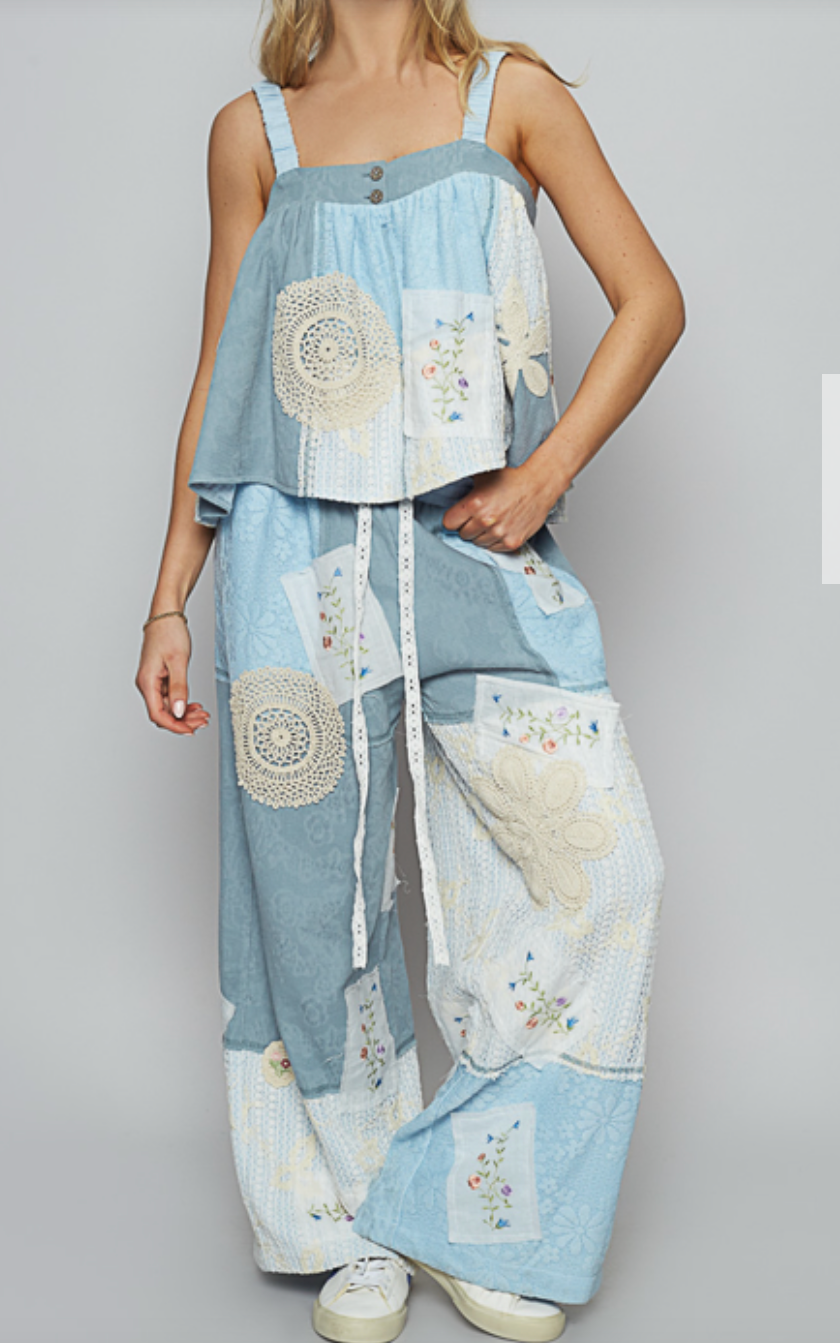 Boho Bliss Patchwork Pant - Beachy Blue
