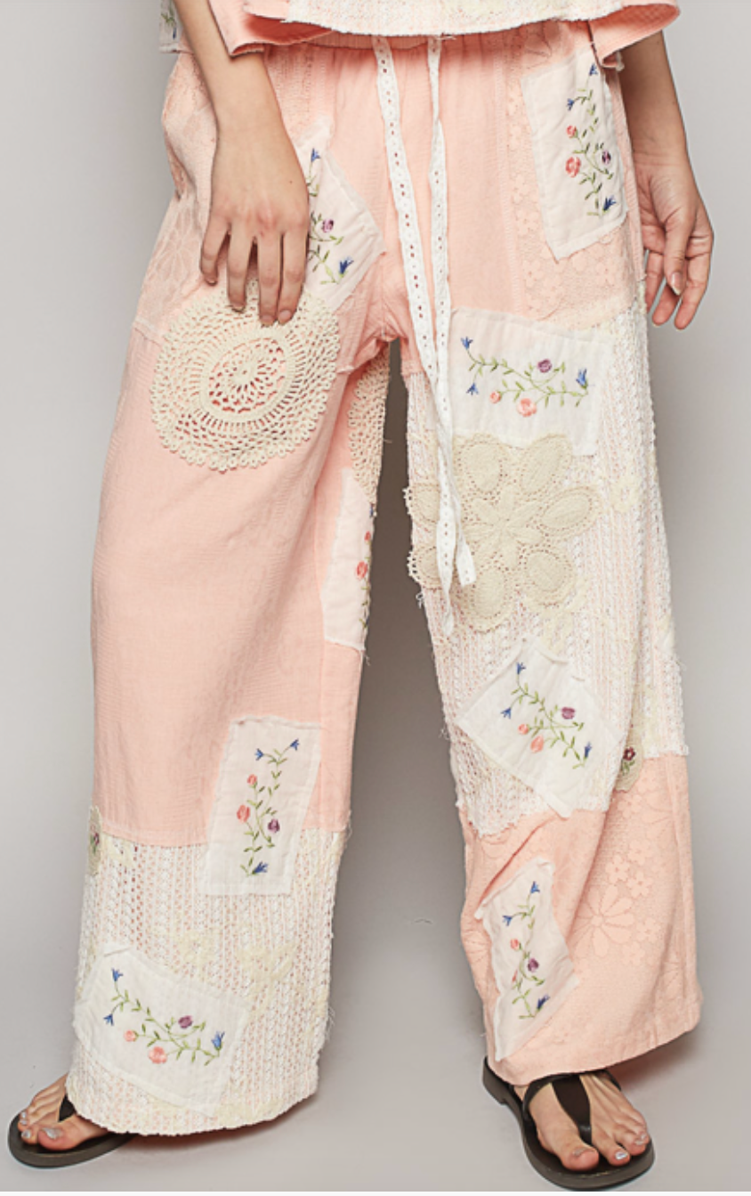 Boho Bliss Patchwork Pants - Peachy Pink