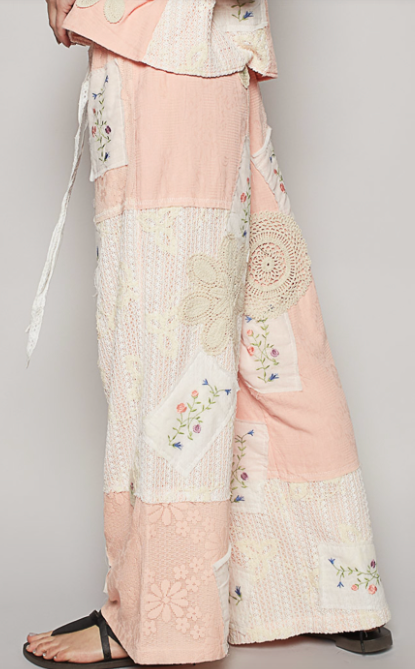 Boho Bliss Patchwork Pants - Peachy Pink