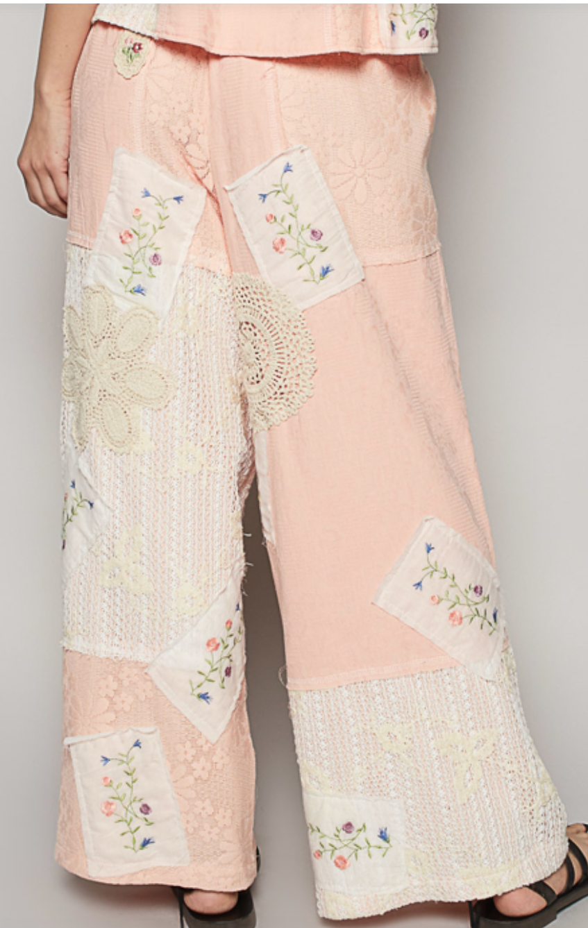Boho Bliss Patchwork Pants - Peachy Pink