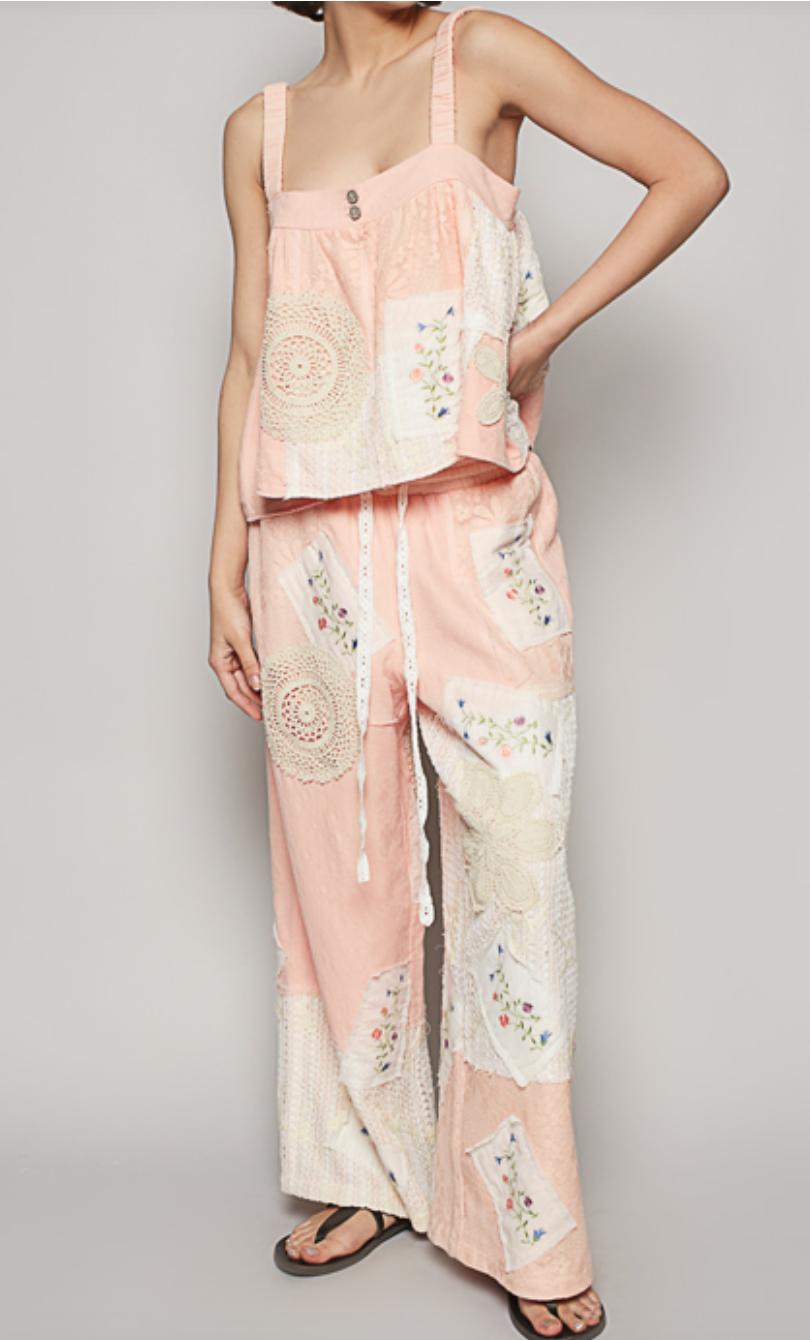 Boho Bliss Patchwork Pants - Peachy Pink