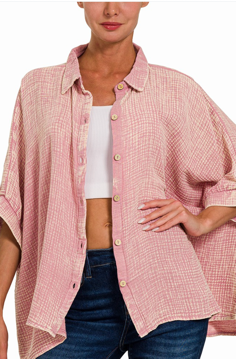 Effortless Button-up Top - Dusty Rose