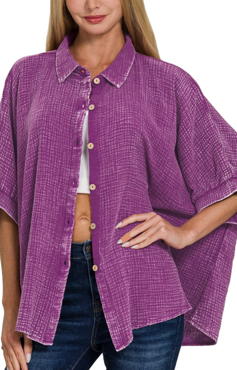 Effortless Button-up Top - Deep Berry