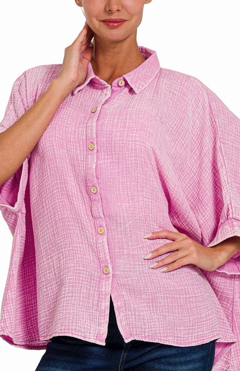 Effortless Button-up Top - Washed Berry
