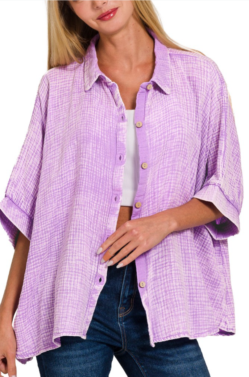 Effortless Button-up Top - Washed Lavender