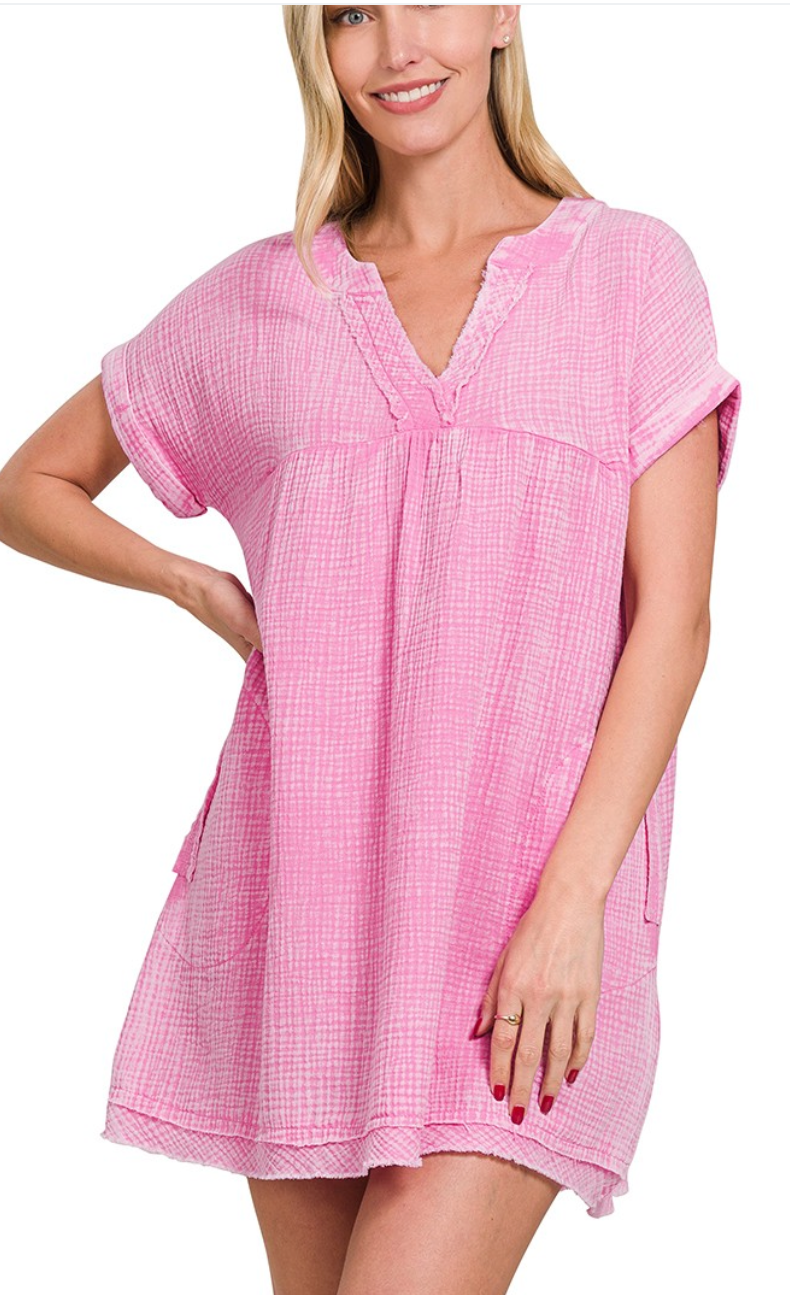 Effortless Tunic Dress - Washed Candy Pink