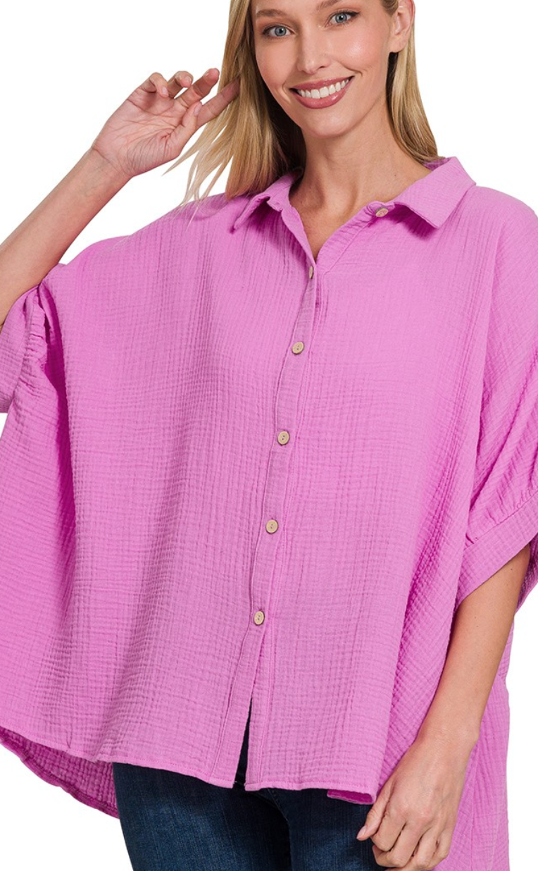 Effortless Button-up Top - Bright Berry