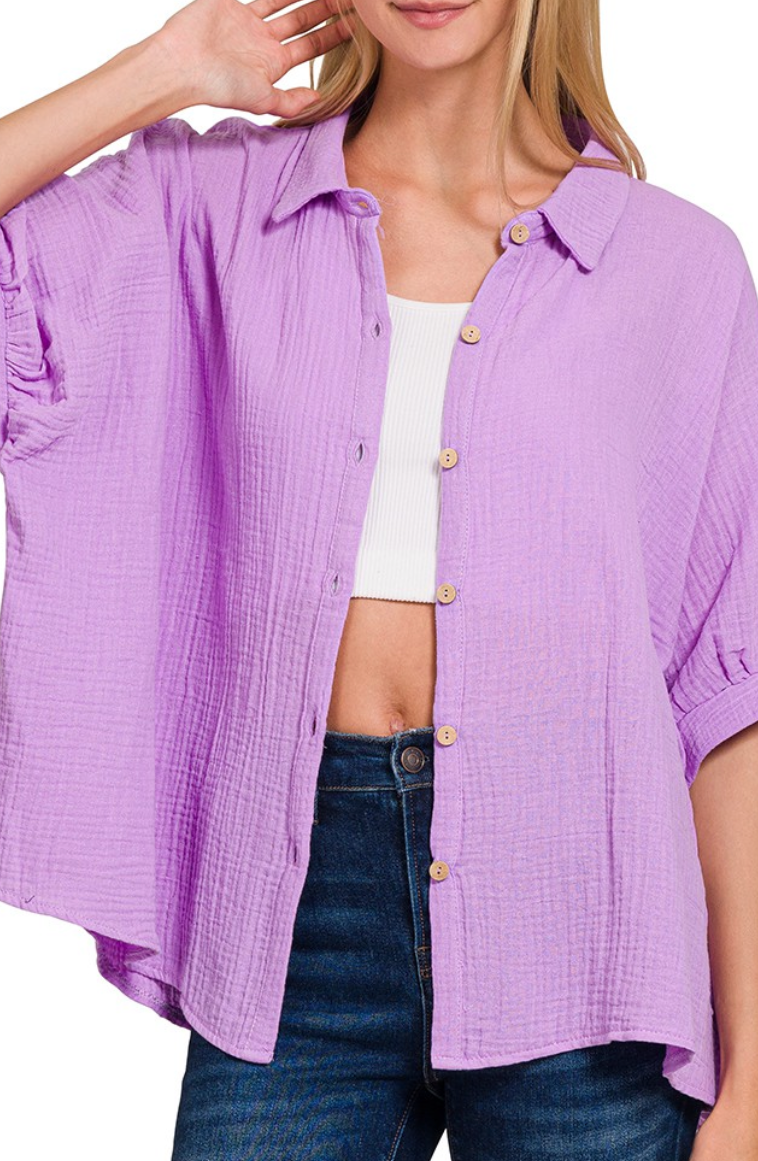 Effortless Button-up Top - Bright Lavender