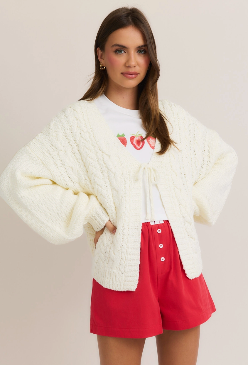 I'm Yours Tie Front Cardigan - Ivory