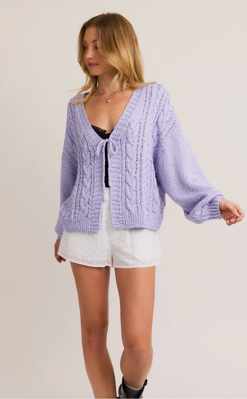 I'm Yours Tie Front Cardigan - Lavender