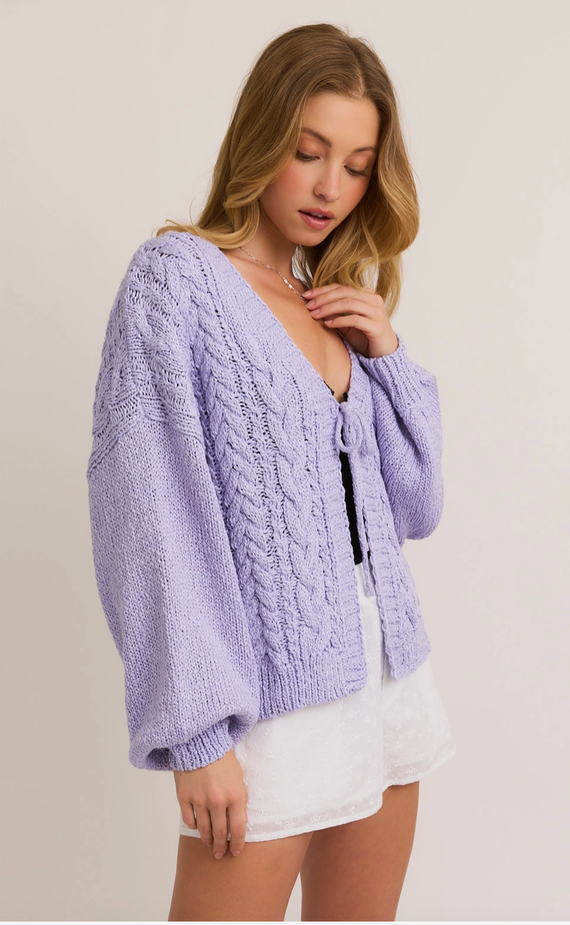 I'm Yours Tie Front Cardigan - Lavender