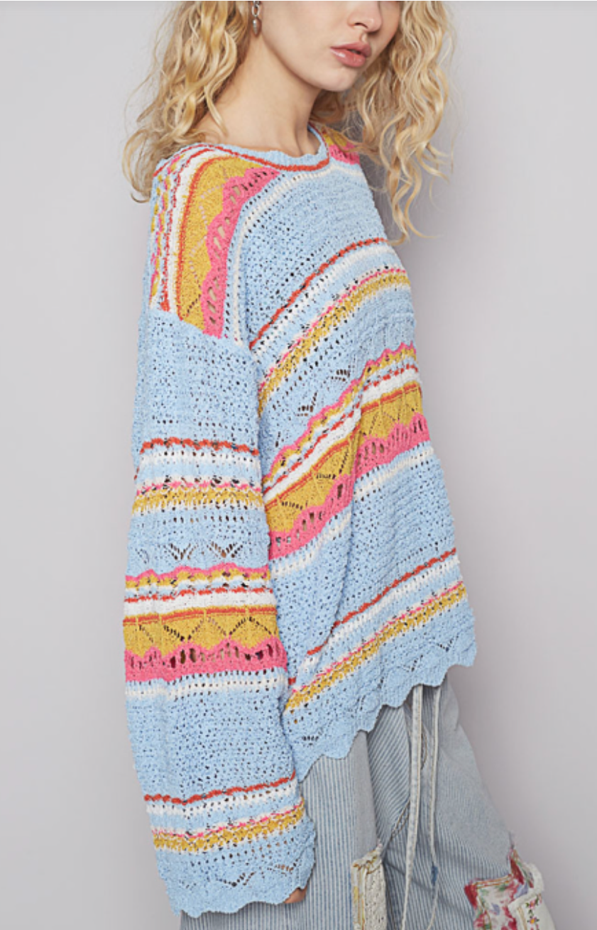 Multi Stripe Pullover Sweater - Blue