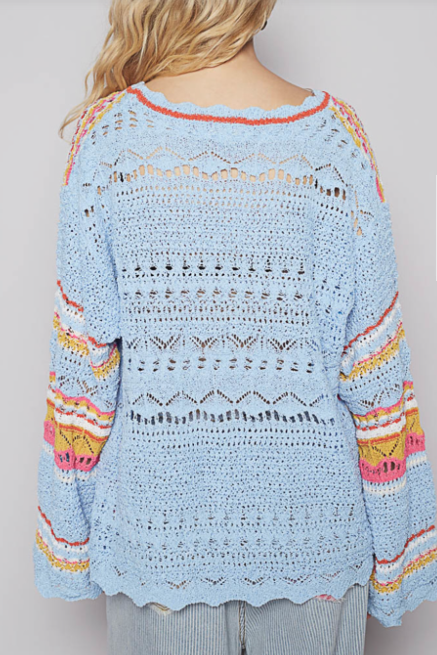 Multi Stripe Pullover Sweater - Blue