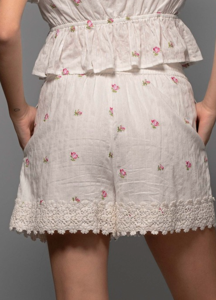 In Bloom Rose Embroidered Shorts