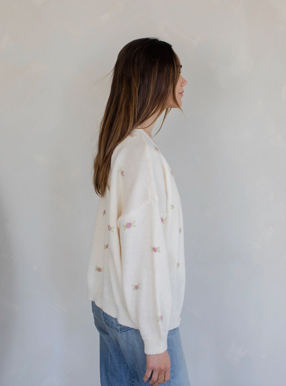 Rosebud Embroidered Cardigan - FINAL SALE