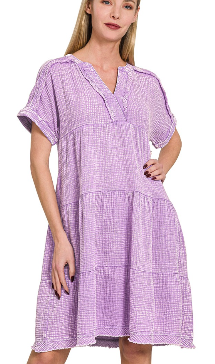 Effortless Tiered Dress Washed Lavender - FINAL SALE