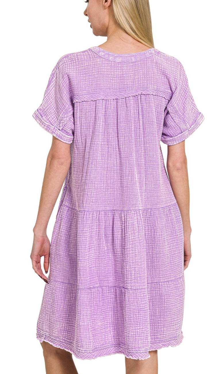 Effortless Tiered Dress Washed Lavender - FINAL SALE
