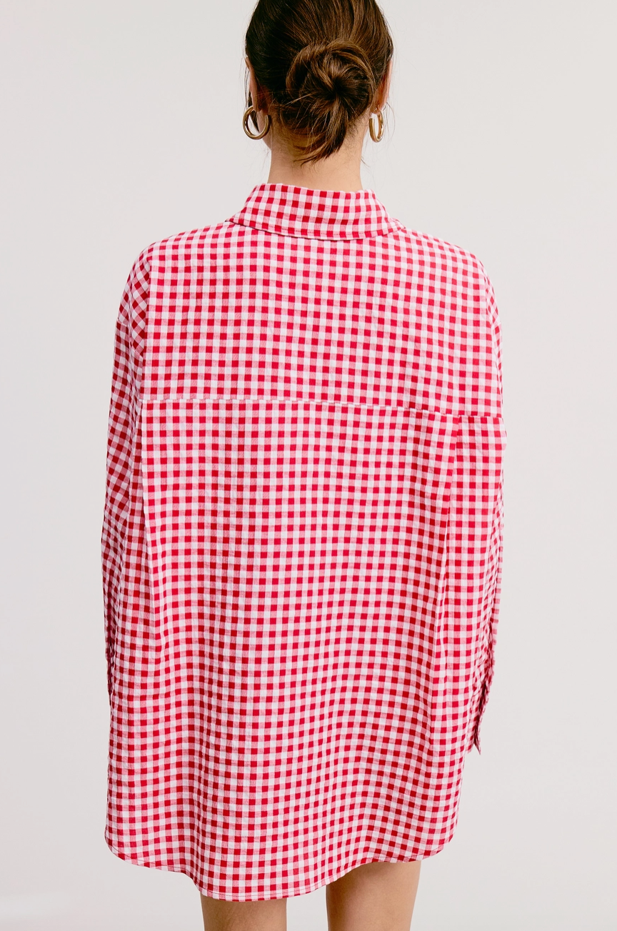 Americana Oversized Gingham Shirt - Red