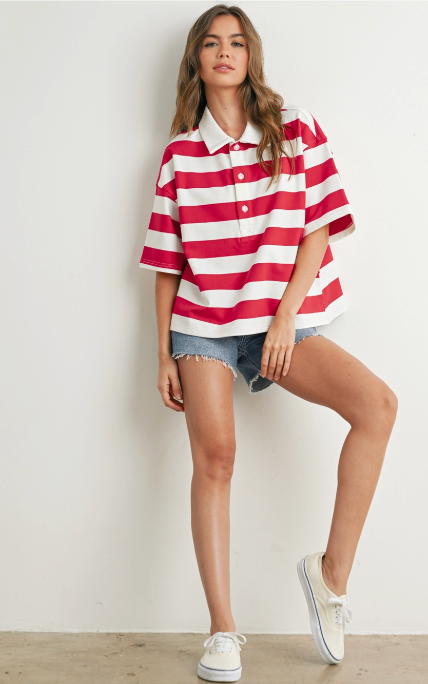 Party In The USA Striped Polo Shirt - Red
