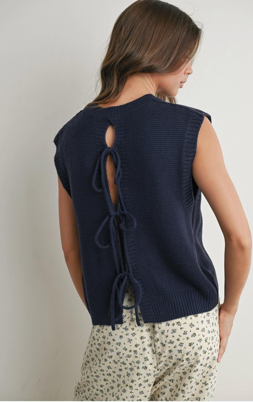 Back Tie Sweater Vest - Navy