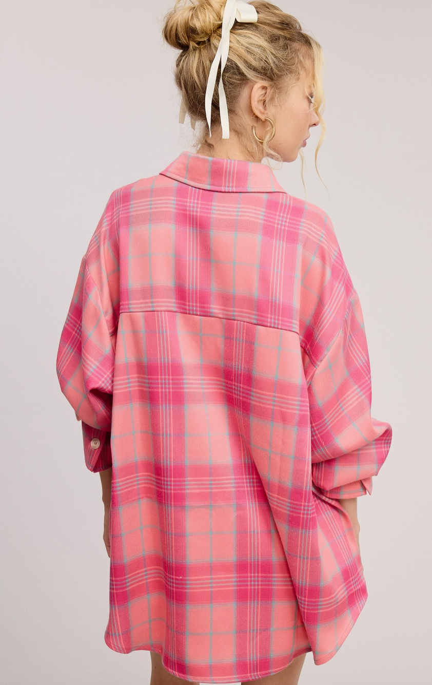 Pink Plaid Oversized Button Up Shirt