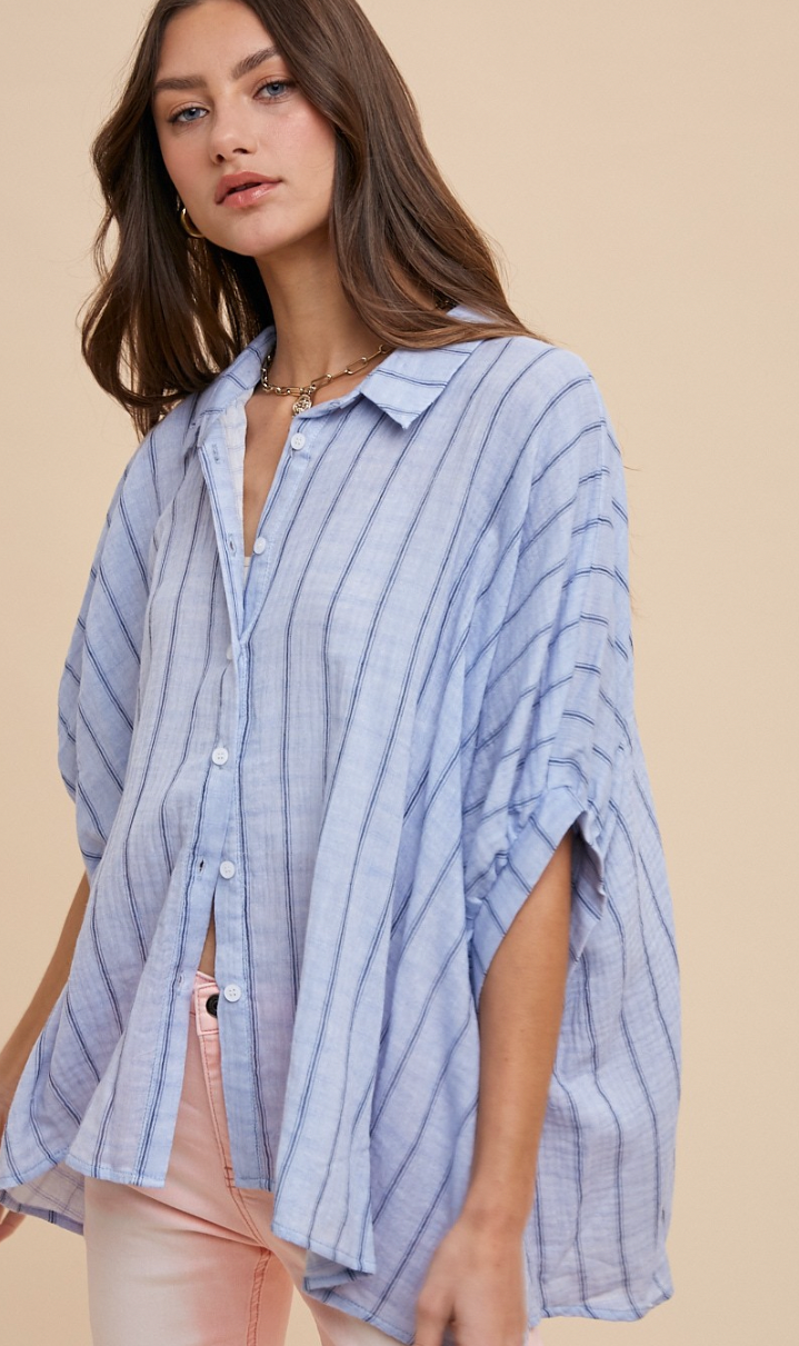 Cool & Casual Oversized Shirt - Blue