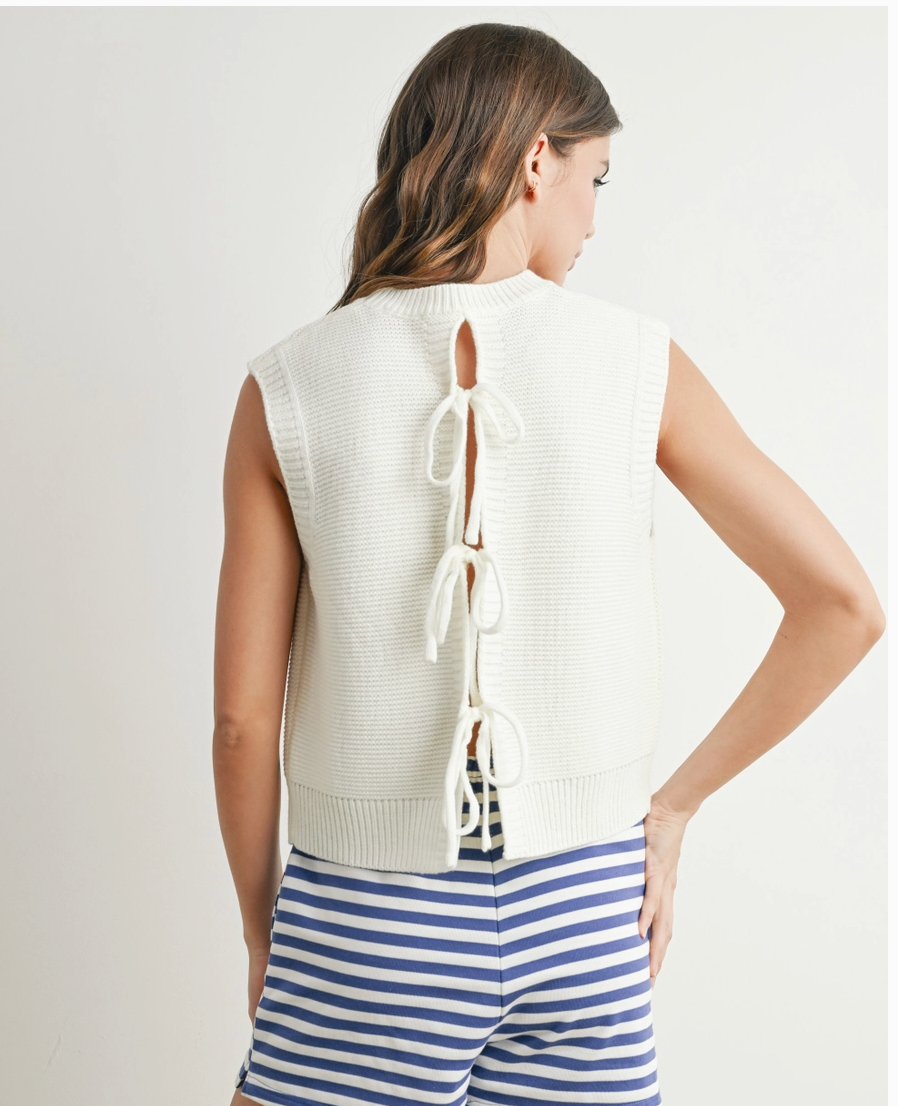 Back Tie Sweater - White - FINAL SALE