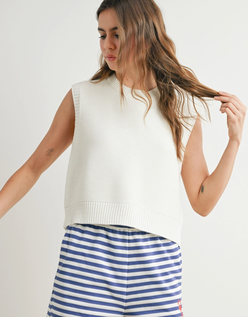 Back Tie Sweater - White - FINAL SALE