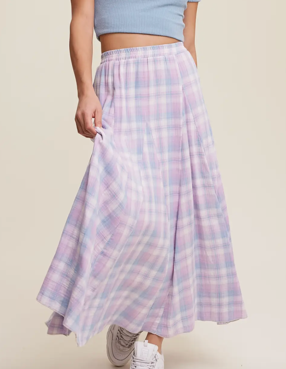 Plaid Maxi Skirt - Lavender