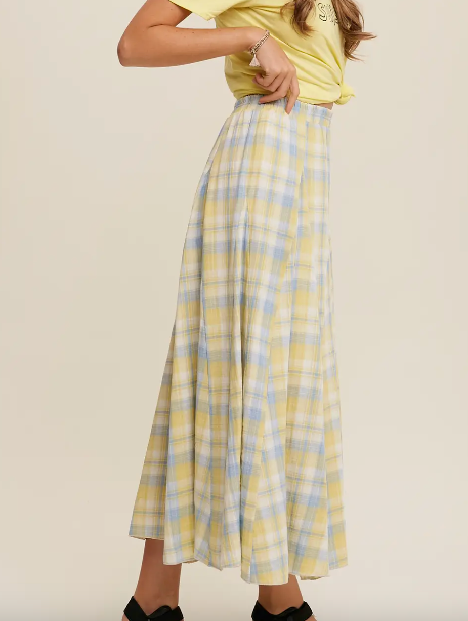 Plaid Maxi Skirt - Yellow