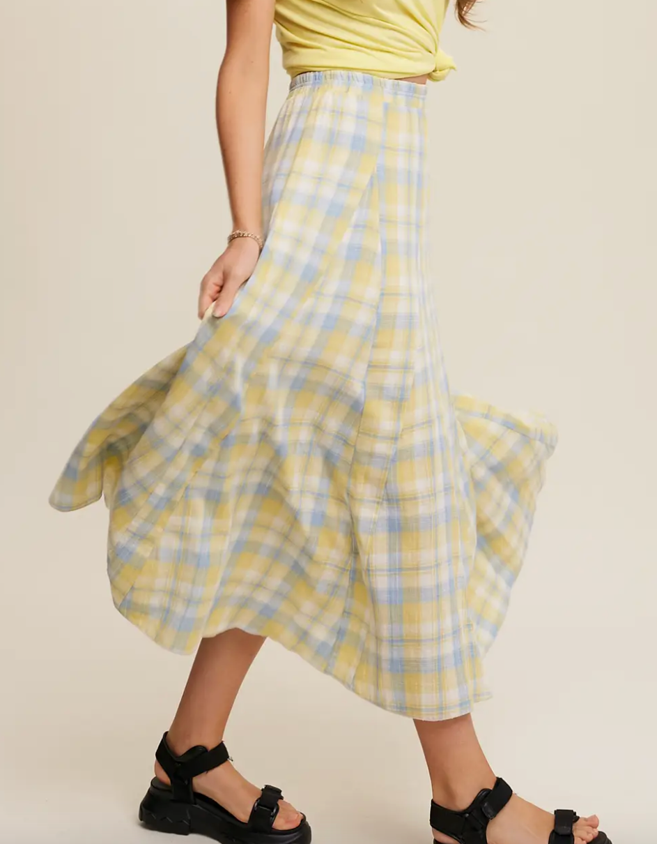 Plaid Maxi Skirt - Yellow