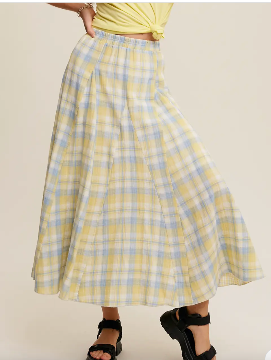 Plaid Maxi Skirt - Yellow