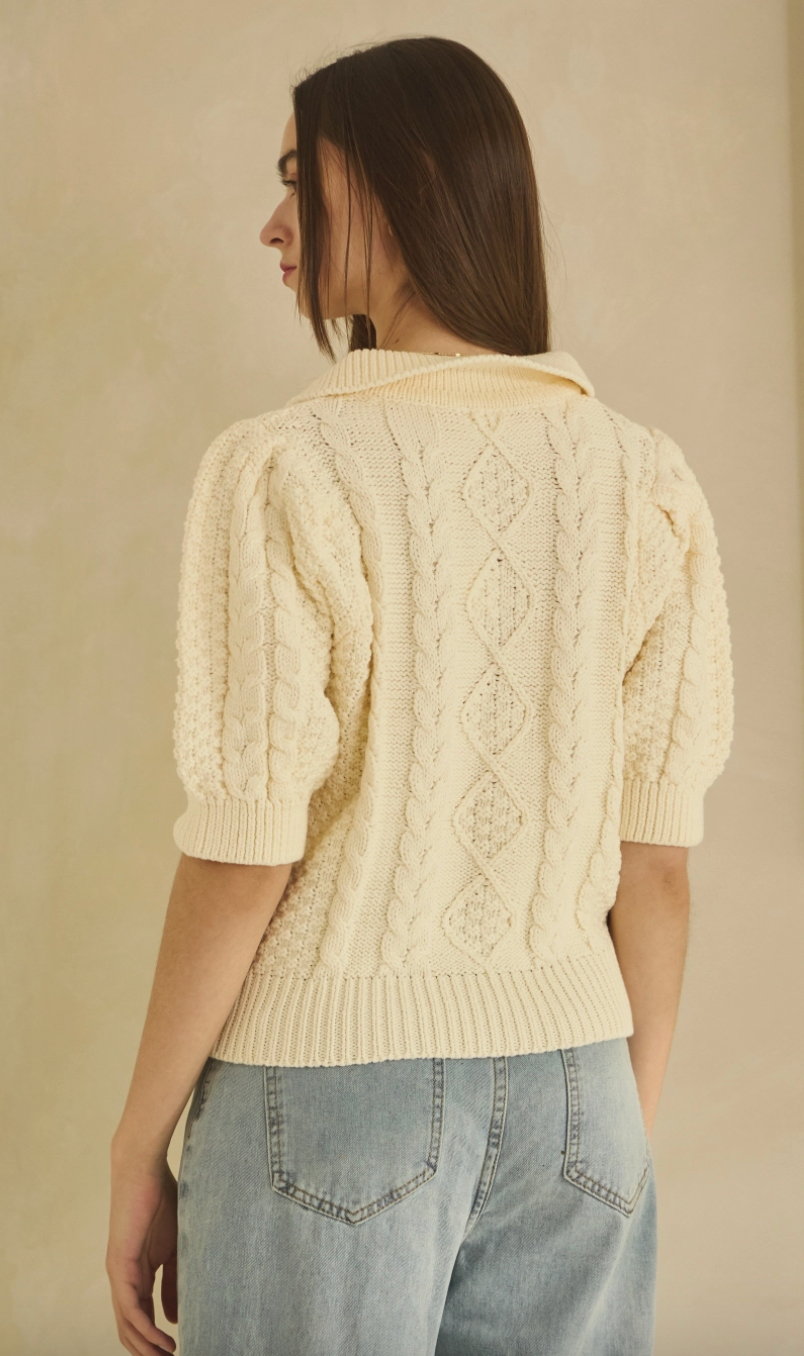 Sunset Drift Cable Knit Sweater - Ivory
