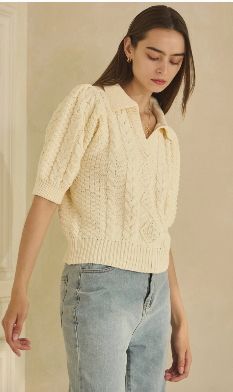 Sunset Drift Cable Knit Sweater - Ivory