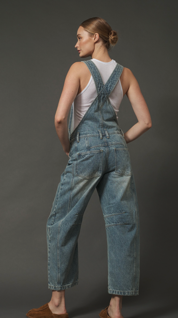 Denim Barrel Style Overalls